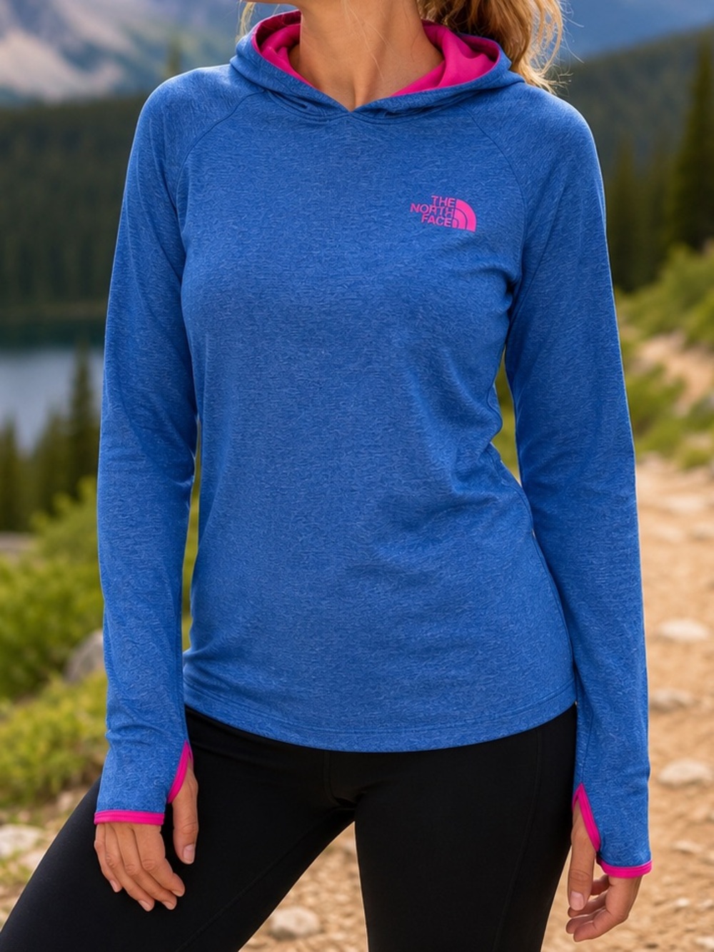 The North Face FlashDry Women’s Blue Pink Lightweight Performance Hoodie Size L